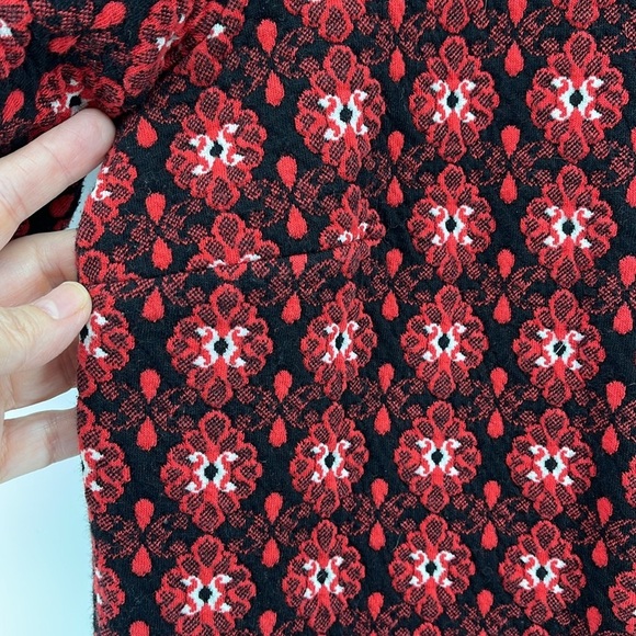 LOFT Scroll Floral Jacquard Short Sleeve Shift Mini Dress Red/Black Petite XS - Picture 6 of 8